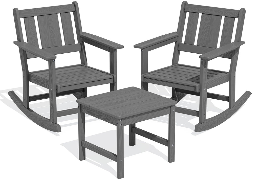 3-Piece Patio Furniture Set with 2 Rocking Chairs & Table, Grey