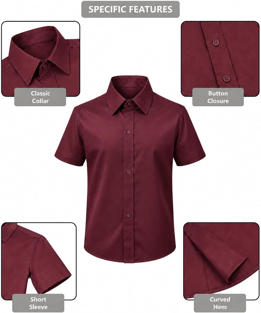 Boys Classic Short Sleeve Button Down Casual Solid Dress Shirt