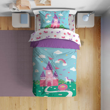Magic Castle Toddler Comforter Set - 4 Piece Preschool Bedding Includes Comforter, Sheets & Pillow Cover - Super Soft