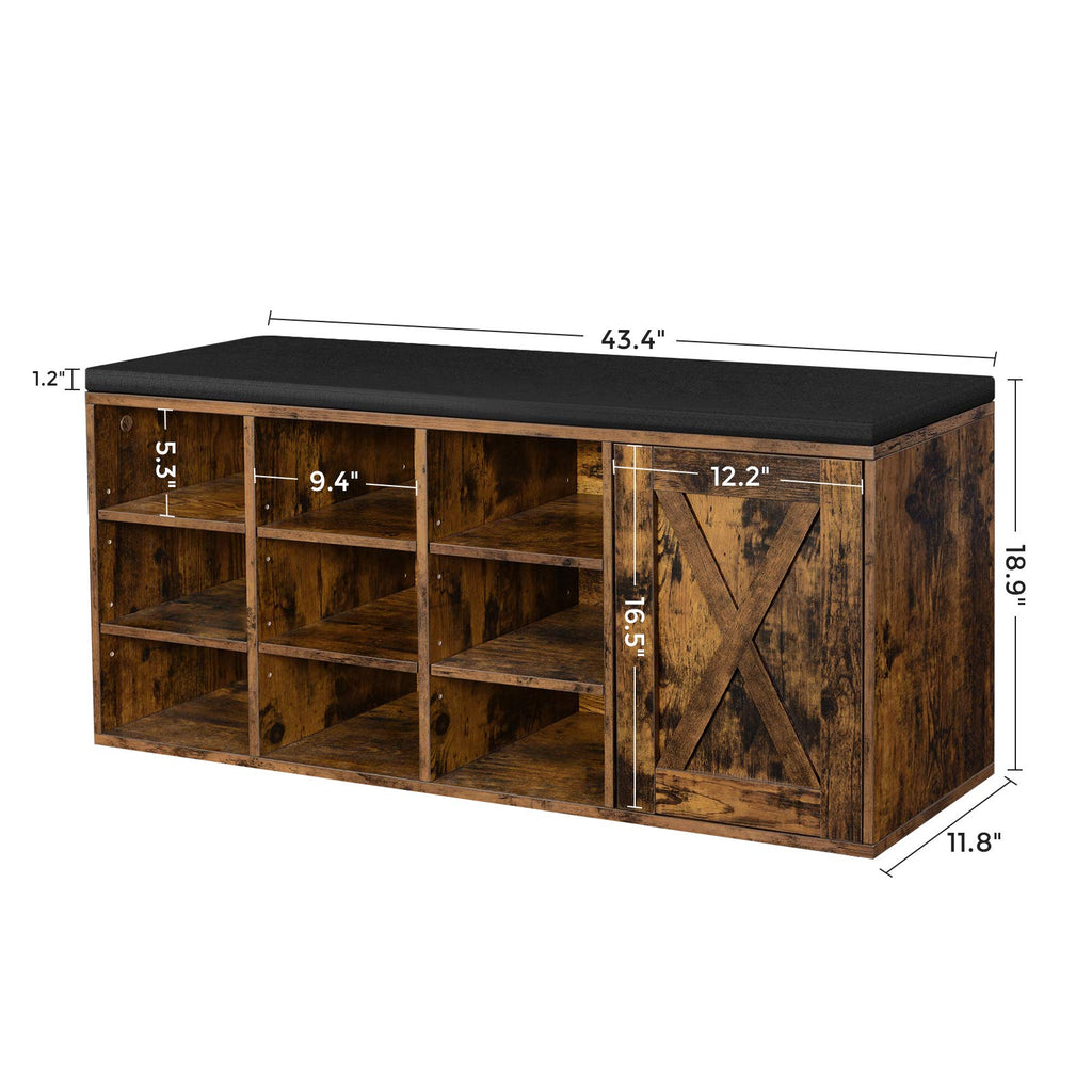 Shoe Bench, Padded Storage Bench with Barn Door