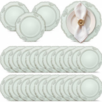 24 Pack Faux Wood Charger Plates 13 Inch Farmhouse, Green, Flower