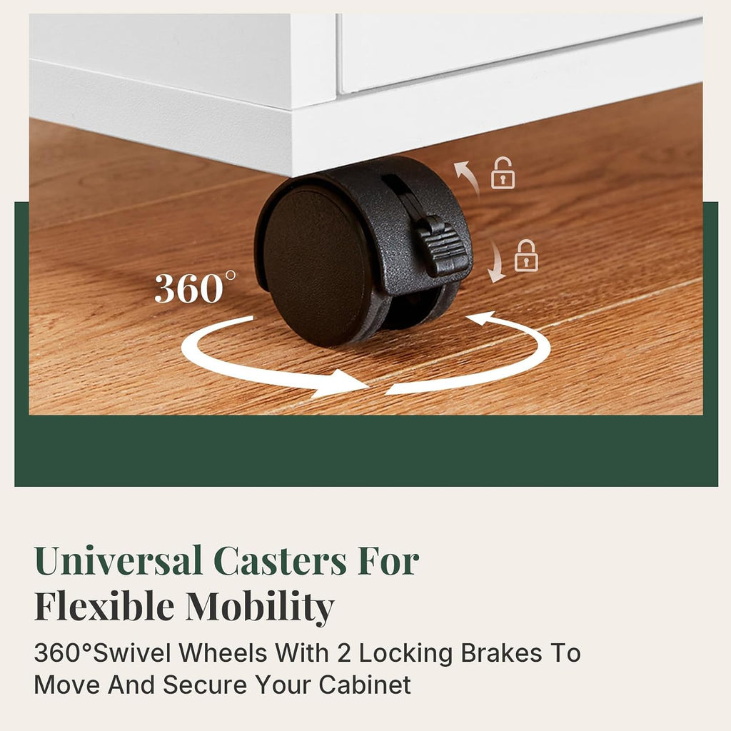 5 Drawer Mobile File Cabinet, Printer Stand with Wheels | Wood Under Desk Storage Cabinet, Rolling Printer Cart
