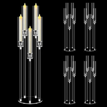 4 Set 5 Arm Acrylic Candle Holder, Mjkeomo 34.6'' Tall Candelabra Centerpieces for Tables Clear Candlesticks Holder
