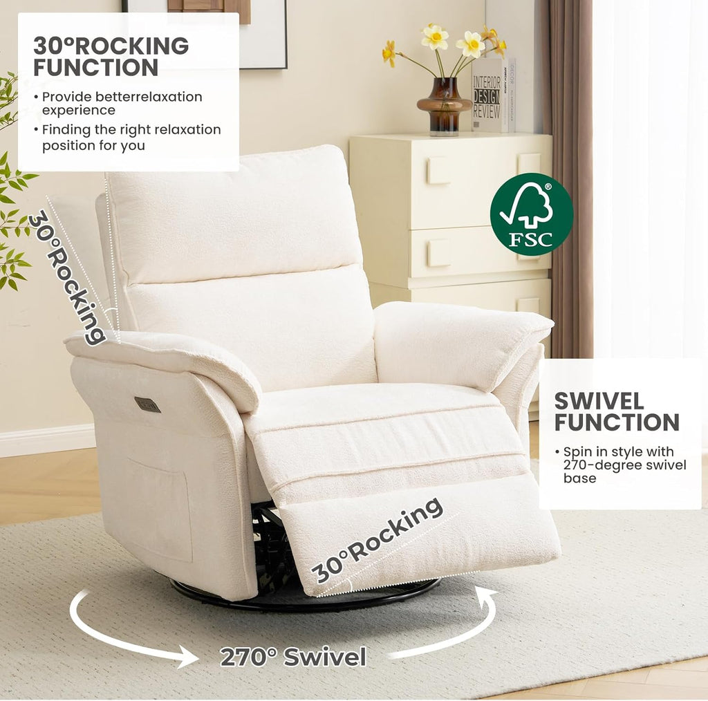 Oversized Power Recliner Chair Swivel Glider with Massage and Heat