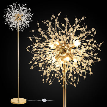 69 inch Crystal Floor Lamp, Modern Standing Lamp with K9 Crystal, LED Floor Lamp with On/Off Foot Switch, Metal Tall