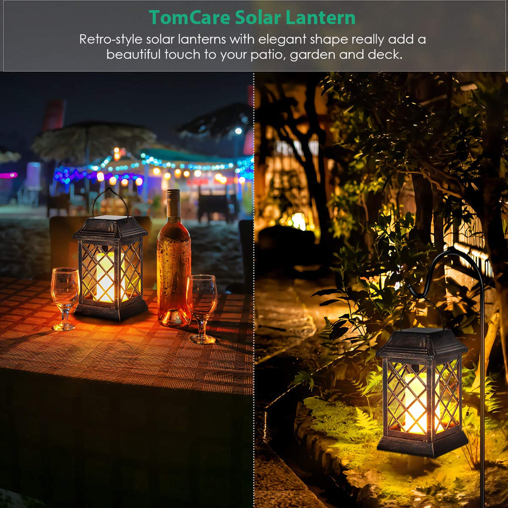 Flickering Flame Solar Lights Outdoor Metal Hanging Lantern, 2 Pack