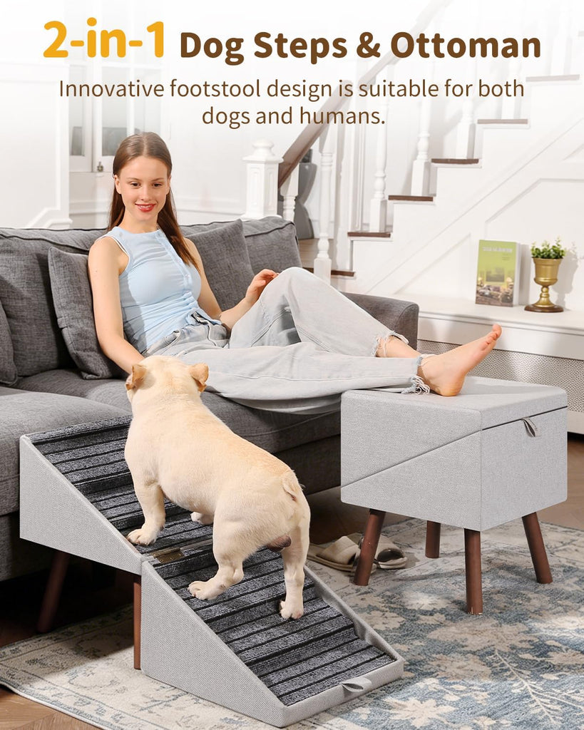 Dog Ramp for Couch Ottoman 2-in-1 Foldable Dog Stairs for Small Dogs