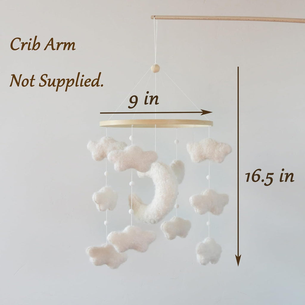 Boucle Cloud Moon Crib Mobile Boho Baby Mobile for Crib Neutral Nursery Mobile for Boys & Girls