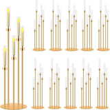 10 Sets 5 Arms Acrylic Candelabra for Tables,42'' Tall Candlesticks Holder with Lampshade,Wedding Centerpieces,Gold