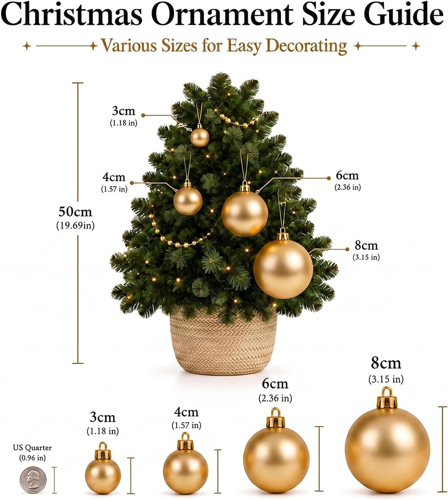 Gold Christmas Ornaments for Tree Decorations, Small Shatterproof Christmas Ball Ornaments Set, Perfect Plastic - Set of 24