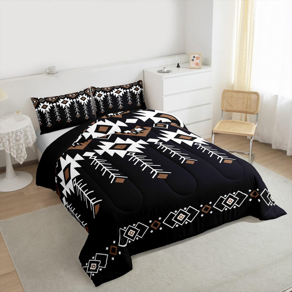 Rustic Western Queen Bedding Set, Boho Aztec Comforter Set