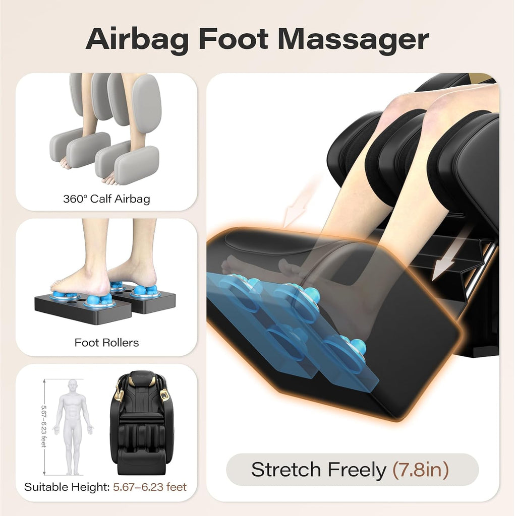 Massage Chair Full Body 160° Zero Gravity SL-Track, 12 Modes, Black | Full-Body Airbags, Body Scan, 6 Massage