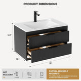 30 Inches Modern MDF Bathroom Vanity with Sink, Wall Mounted Floating Cabinets w/Double Drawers, Black Handles, White Resin Sink Combo Set (Black, 30") A133-B0F3HXYBC4