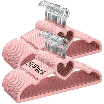 50 Pack Pink Velvet Hangers, Non-Slip Clothes Hangers with 360 Degree Rotating Hook Thin Felt Adult Hanger for Coat