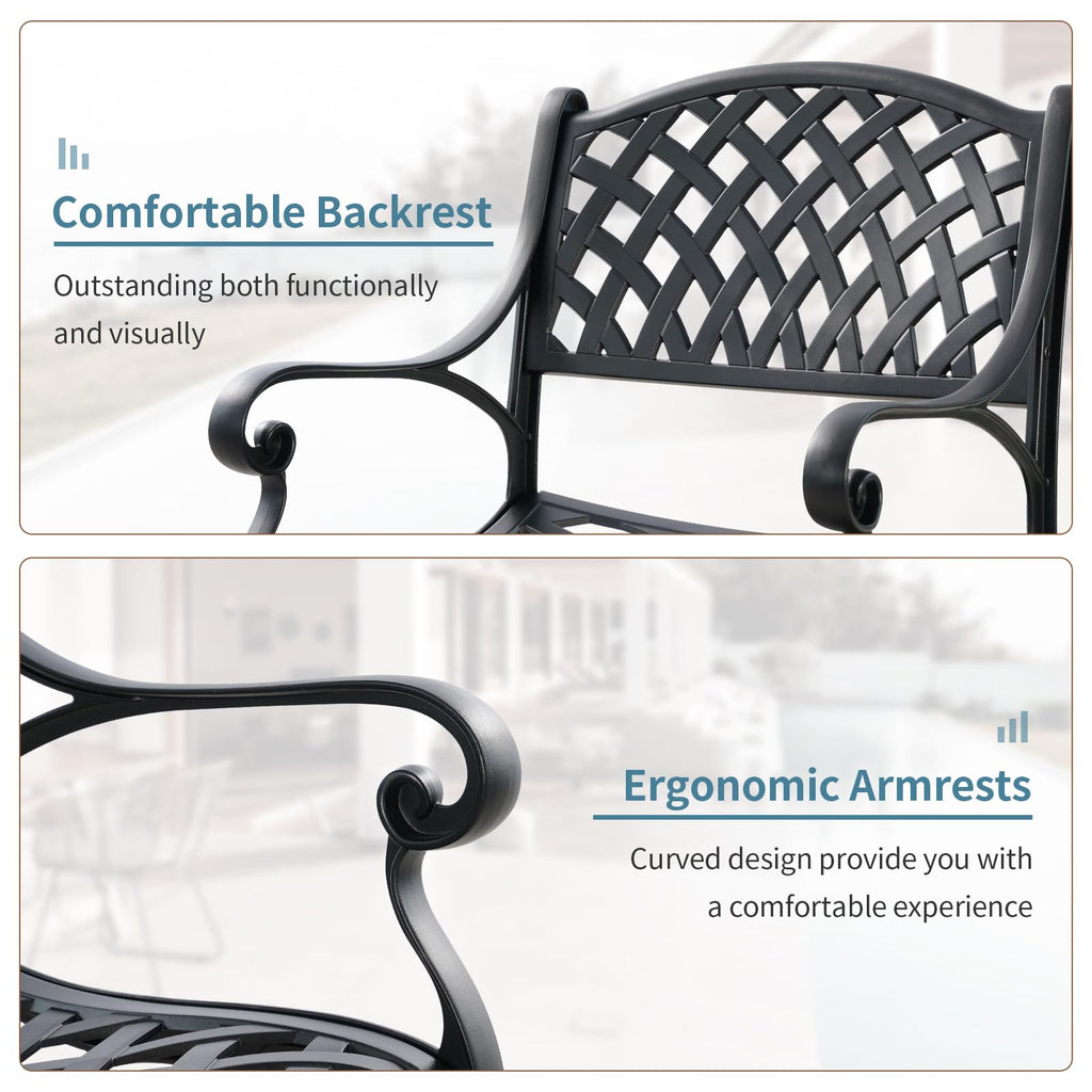 2 Piece Outdoor Cast Aluminum Dinning Chairs, Patio Bistro Chair Set with Armrests, Patio Dinning Chairs Furniture