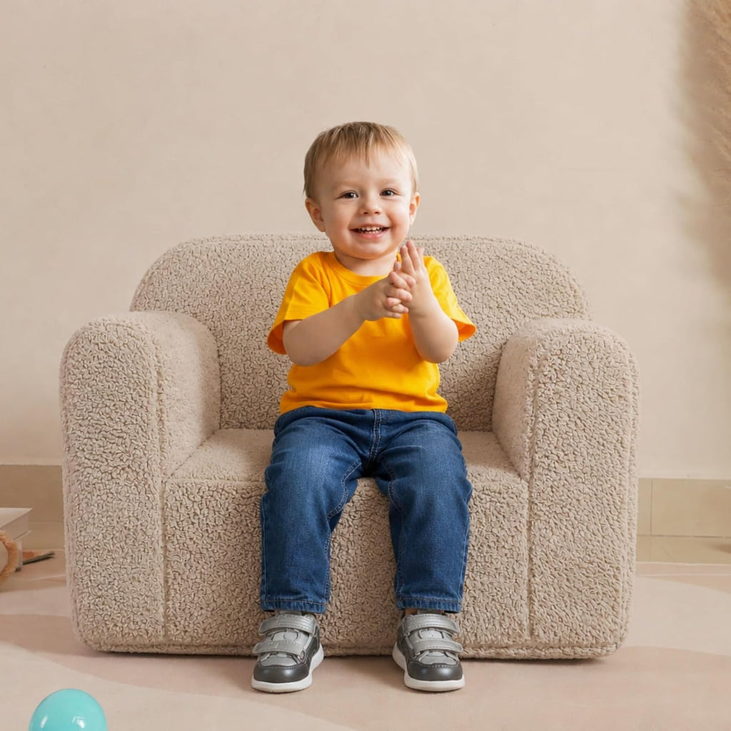 Kids Snuggly-Soft Sherpa Chair, Comfy Sofa Chair, Light Grey