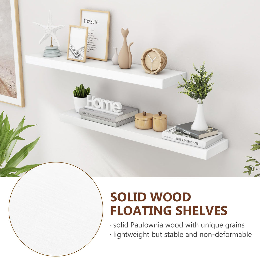36 Inch Floating Shelves, 6.7 Inch Deep White Wall Shelves Set of 2