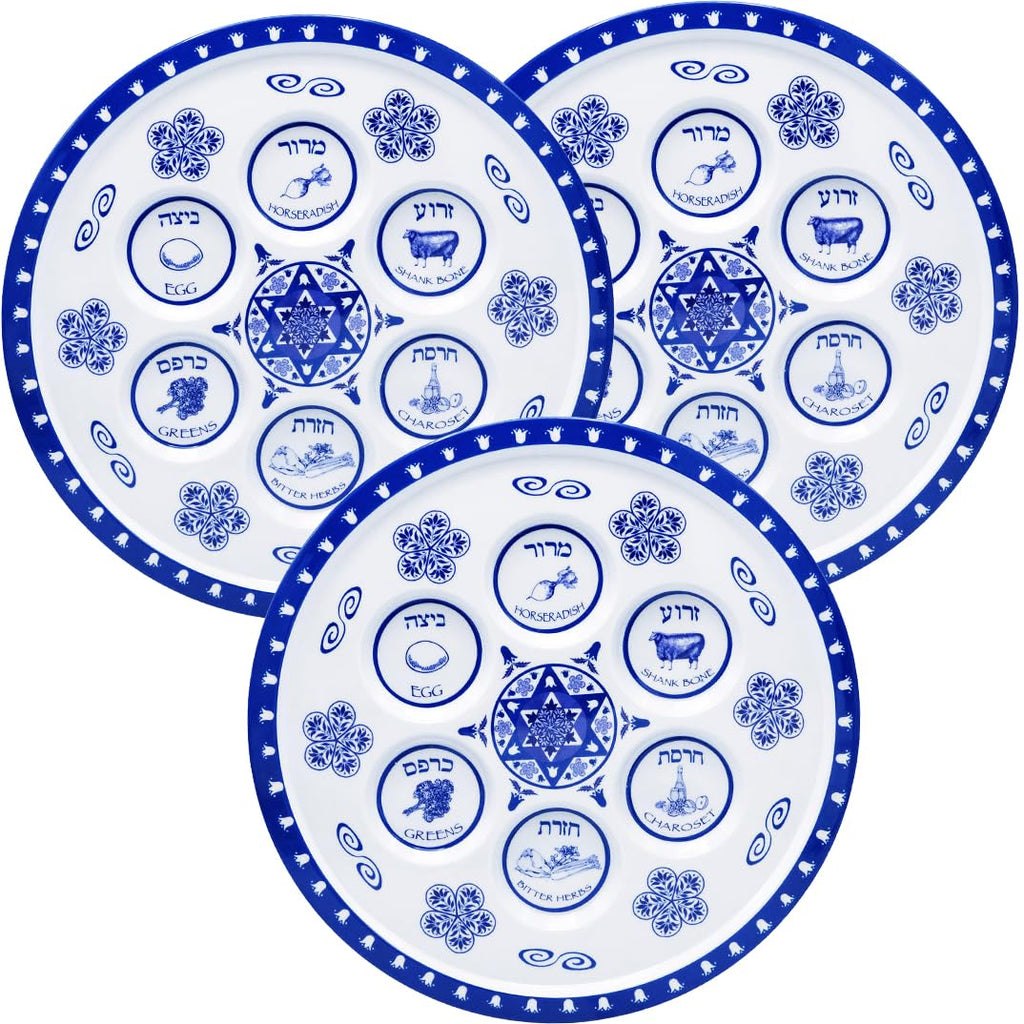Passover Seder Plate, 24-Pack Passover Plate Melamine Renaissance Design Pesach Seder Plates, Round Seder Tray for