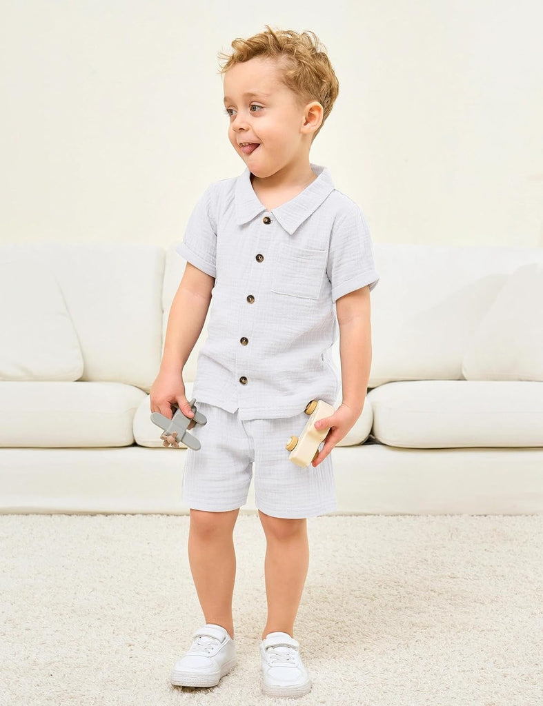 Baby Boys Cotton Gauze Shirt/Shorts Sets Toddler Clothes Outfit 2PC