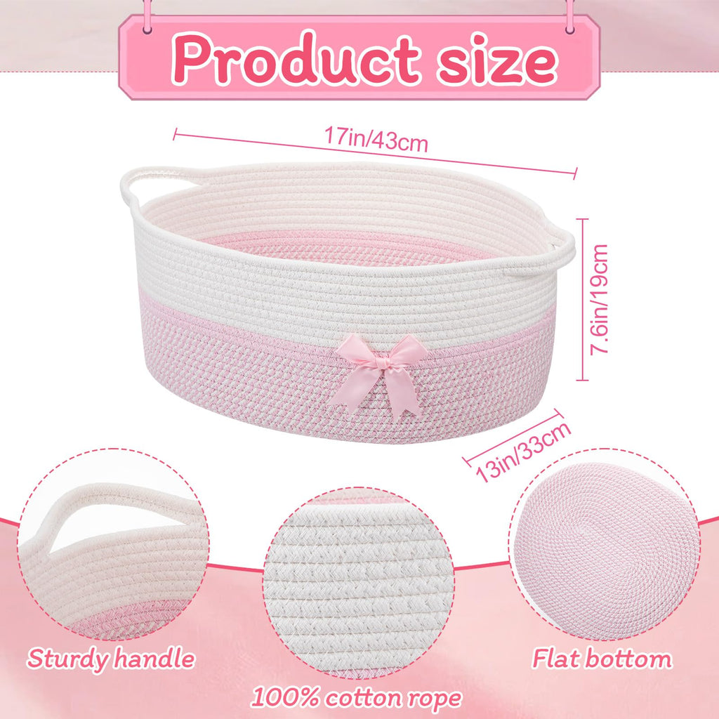 Large Woven Gift Basket Empty, Pink, Stripe