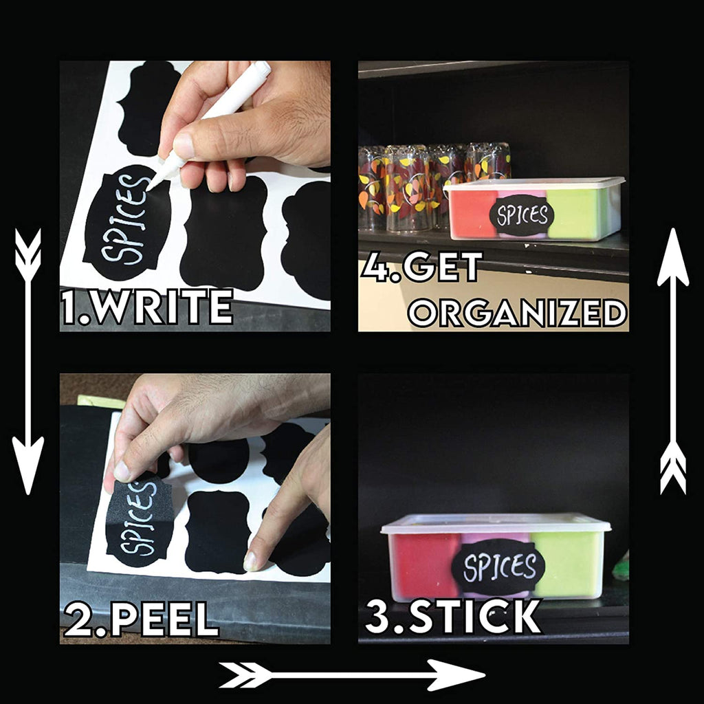 Wavy Chalkboard Labels 200pcs with 2 White Chalk Marker, Reusable Waterproof Chalk Label for Storage Bin, Labels for