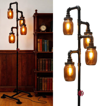 Steampunk Floor Lamp - Industrial Water Pipe Floor Lamp, Suitable (Bulbs Not Included)