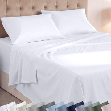 Super Soft 100% Cotton Sheet Set - 4 Pcs - Durable Sheets, Deep Pockets, Easy Fit, Lightweight & Breathable
