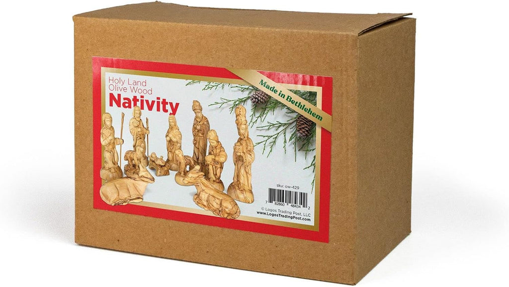 12 Pcs Holy Land Olive Wood Detailed Nativity Set, Large
