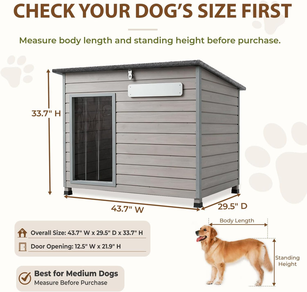 Large Dog House Outdoor, Wooden Kennel for Medium and Large Dogs