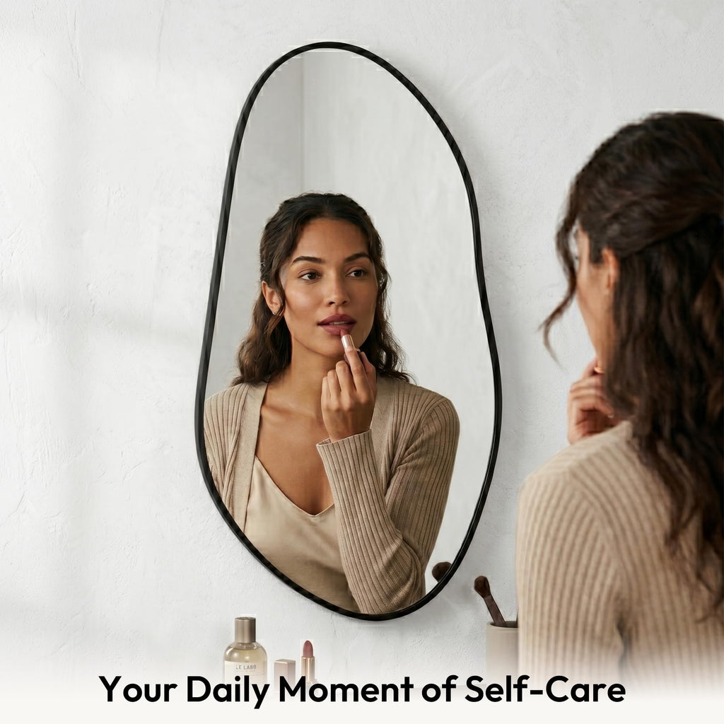 Brushed Gold 37x36 Inch Irregular Organic Pebble Wall Mirror