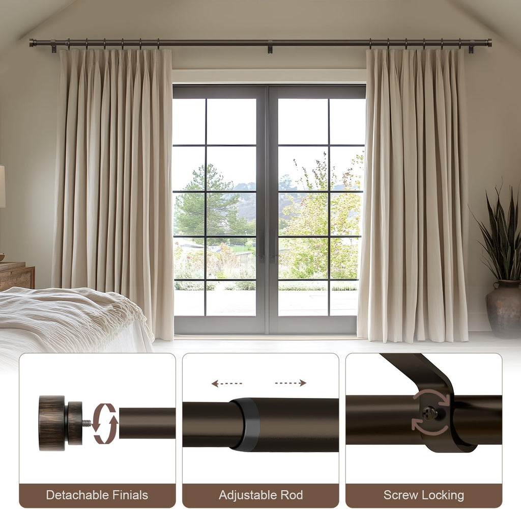 Modern Antique Brown Bronze Curtain Rods for Windows Heavy Duty 1" Diameter Window Rod