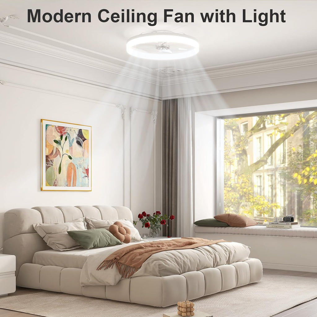 Low Profile Ceiling Fans with Lights and Remote, 23.6in Fandelier Ceiling Fan with Light