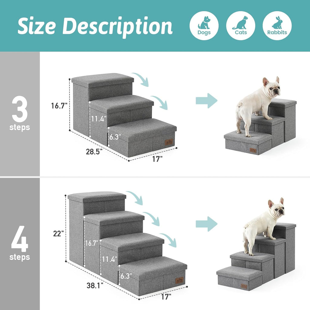 Dog Stairs with Storage, 16.7" H Wider Dog Steps, 3-Step