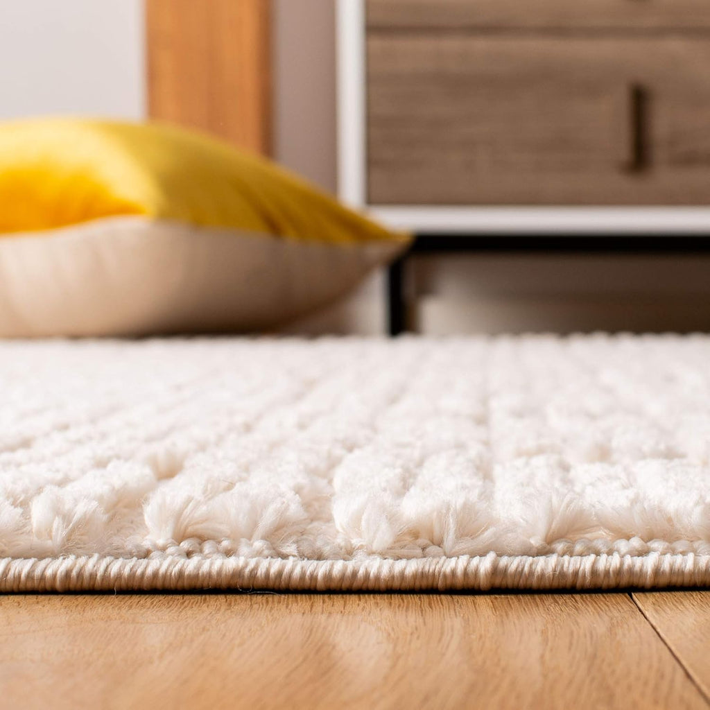 Marrakesh Collection Area Rug - 4' Square, Beige, Moroccan Trellis Design with Tassel Detail, Non-Shedding & Easy to