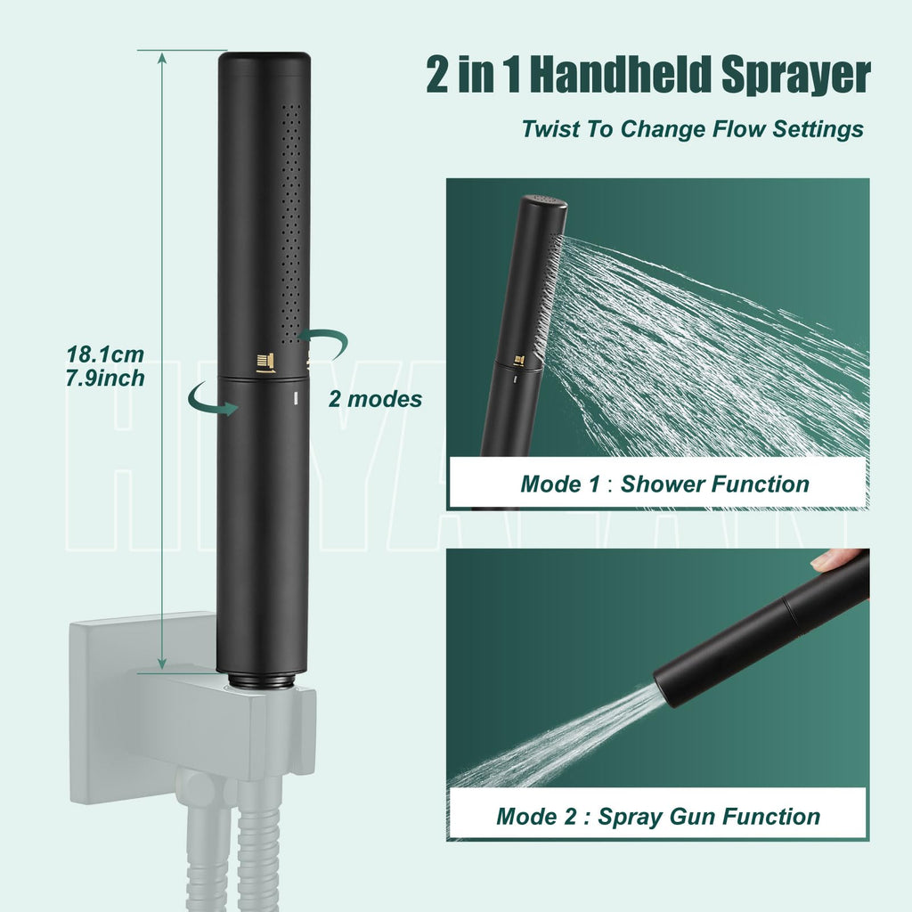 Dual-Function Handheld Shower Wand with Strong Flow, Matte Black