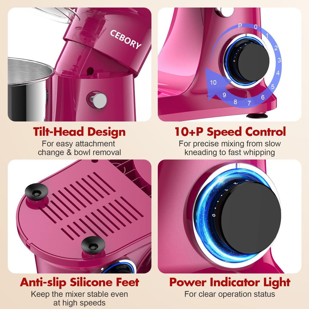 Stand Mixer, 4QT 10+P-Speed Electric Kitchen Mixer with Bowl