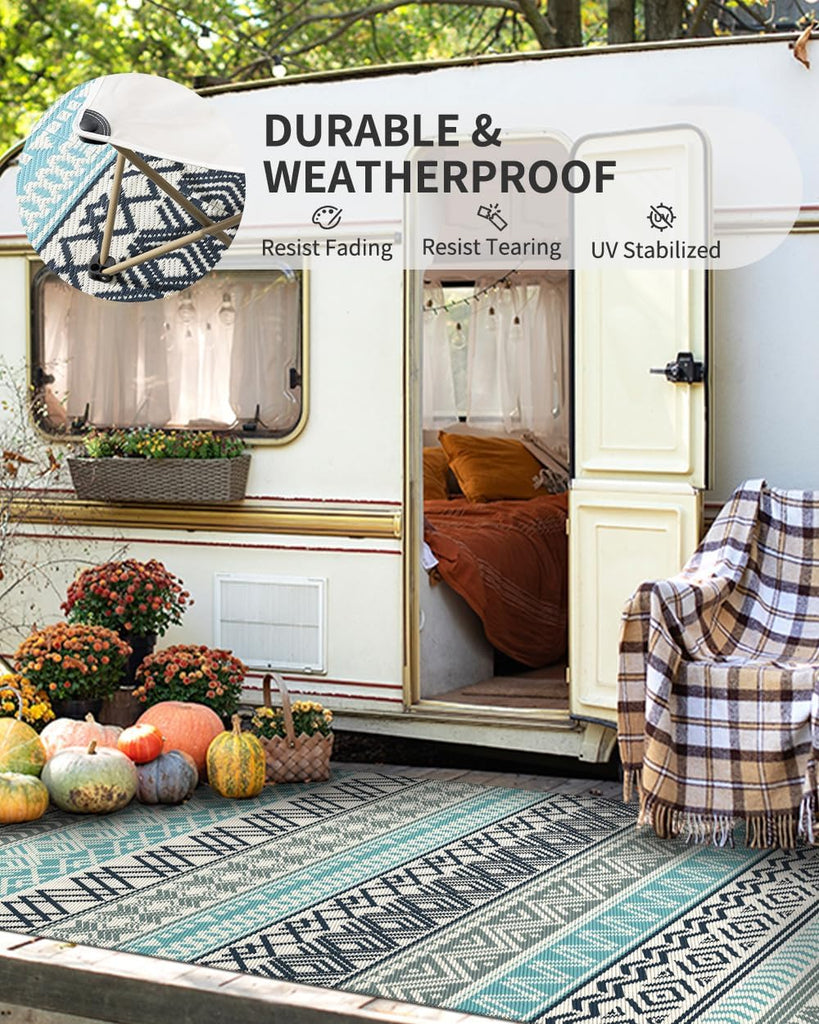 Outdoor Rug Carpet 8x10 Waterproof-Patio Rug Mat Reversible RV Camping Rug Picnic Mat Plastic Straw 