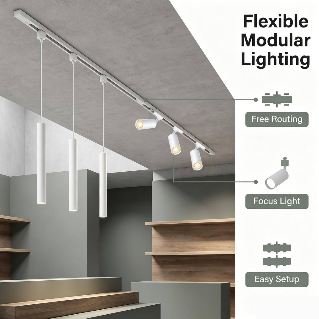 Kitchen Island 6 LED White Track Pendant & Spot Lighting Kit,120V 3CCT