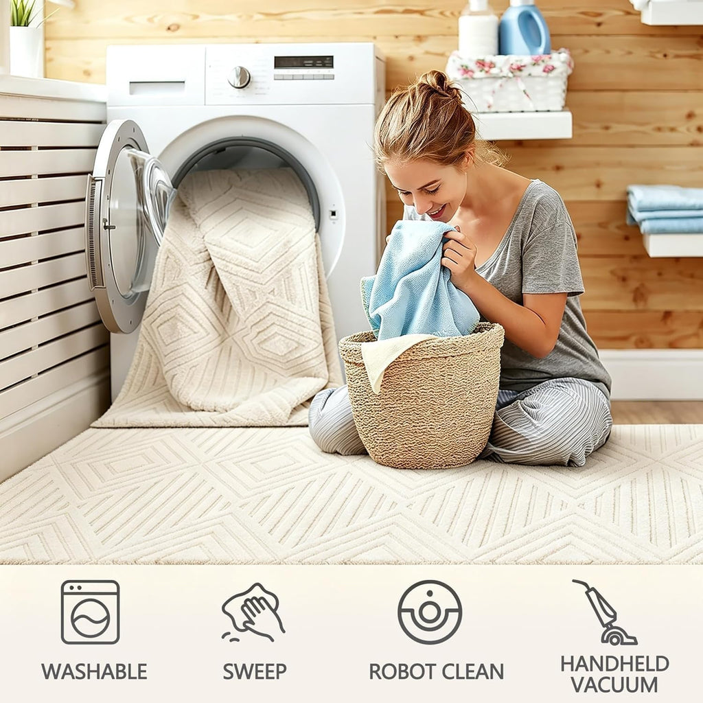 Capsplad 5x7 Area Rugs High-Low Pile Rugs Checkered Cream
