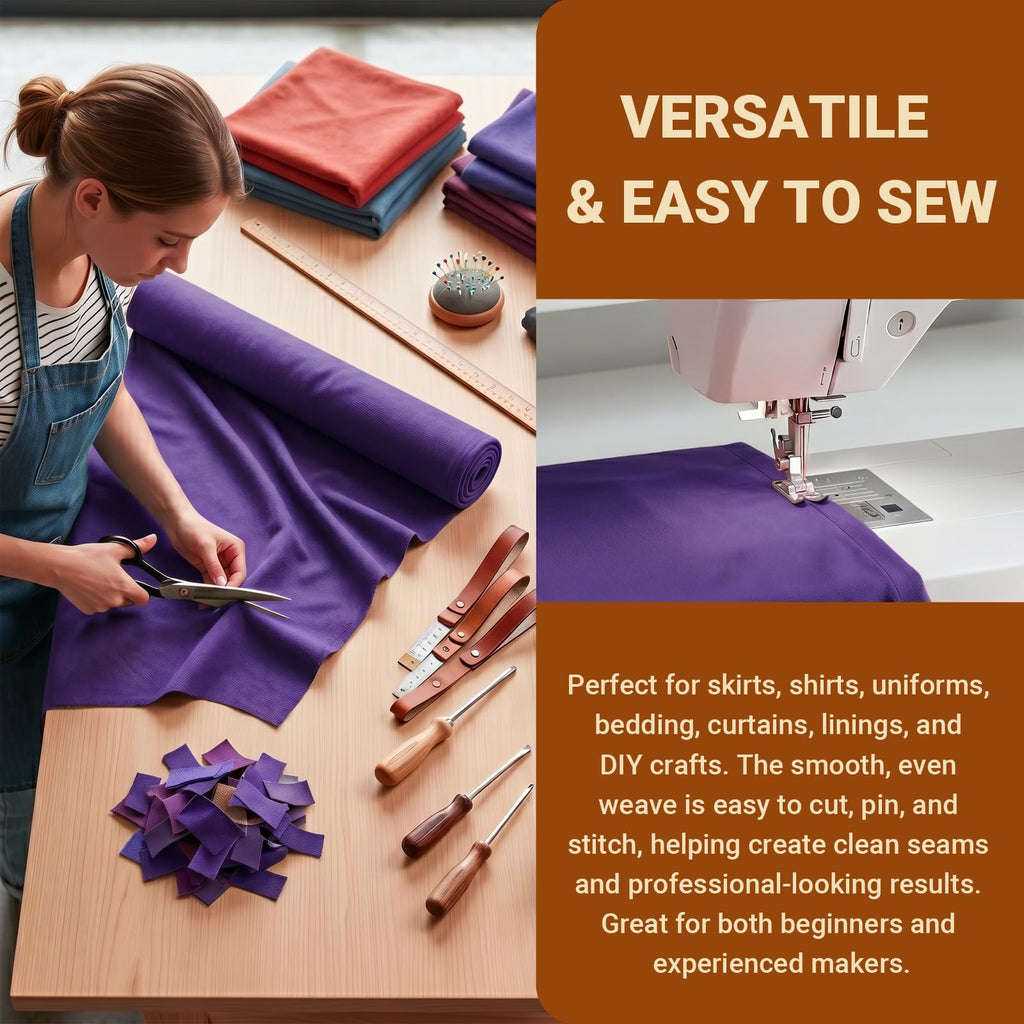 Soft Brushed Polyester Fabric, 55" Wide, 1 Yard, Purple
