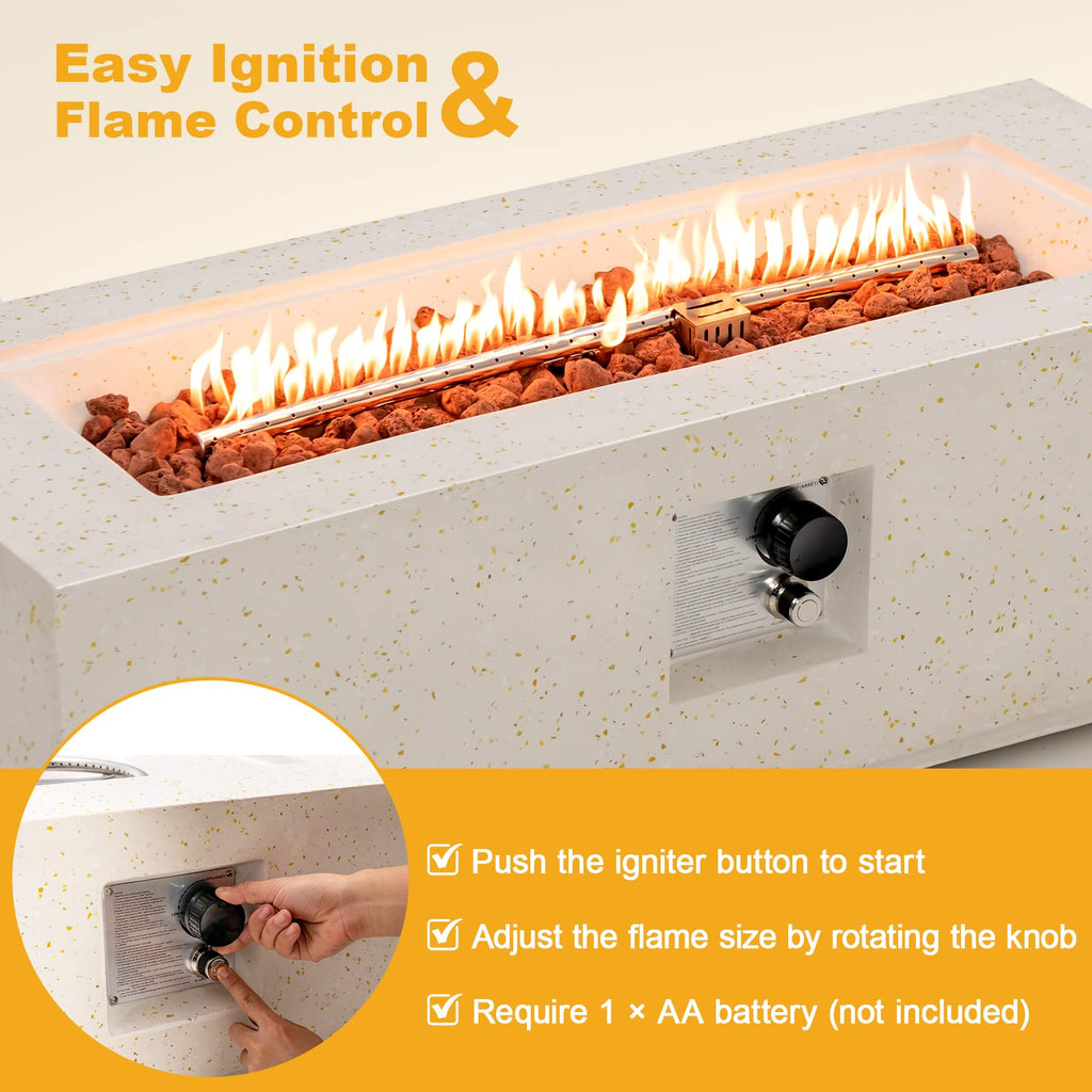50, 000 BTU Outdoor Fire Pit Table, 42" Rectangle Terrazzo Propane Gas Fire Table with Auto-Ignition, Stainless Steel