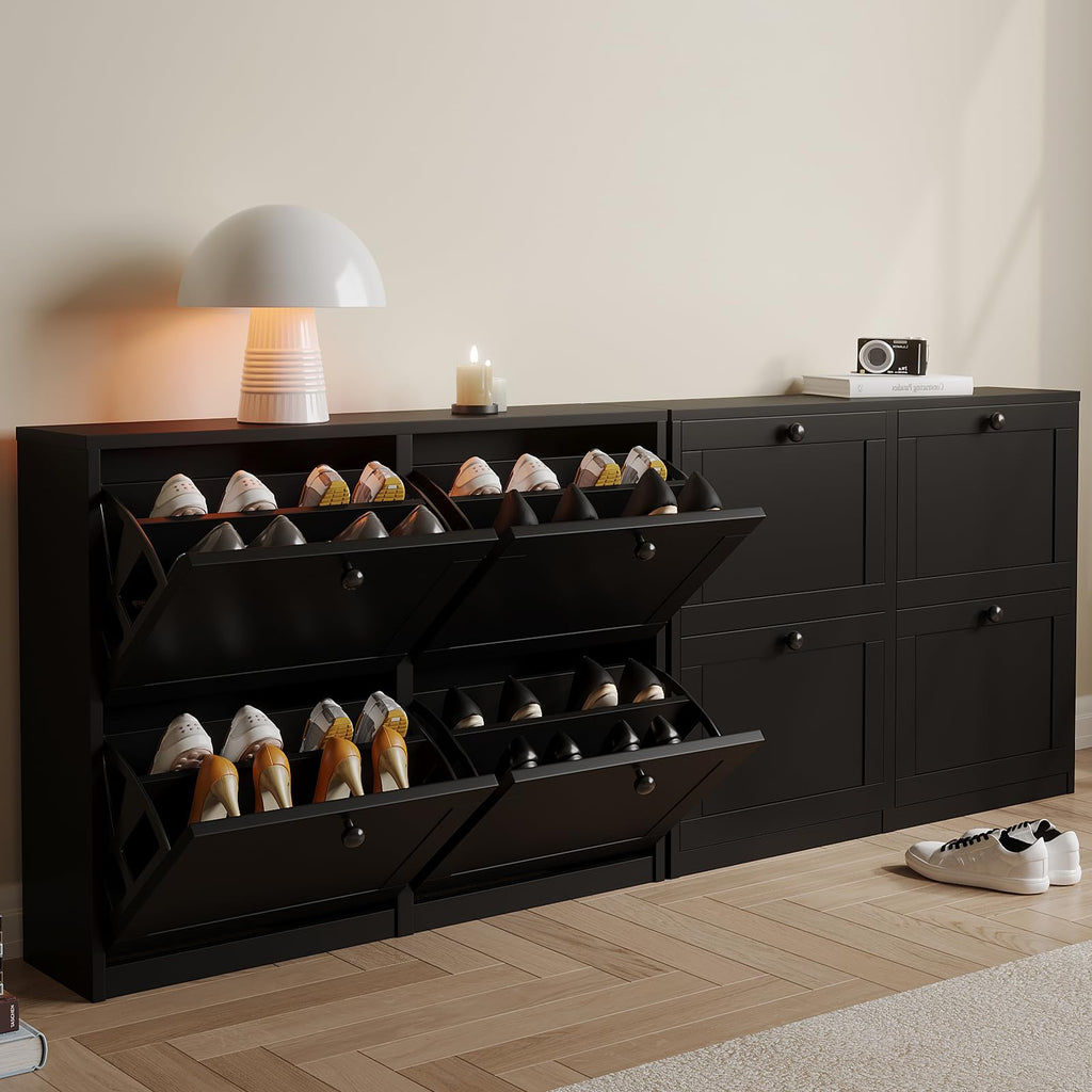 Shoe Cabinet with 4 Flip Drawers, Freestanding Shoe Storage Cabinet with Adjustable Shelf & Anti-Tipping Device, Shoe