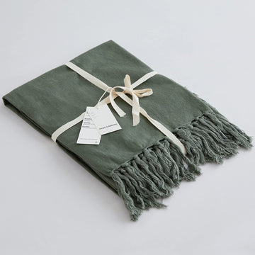 Boho Linen Throw Blanket for Bed, Couch, 50"x70" Pre-Washed Fringed Vintage Decorative Woven Blanket with Tassels