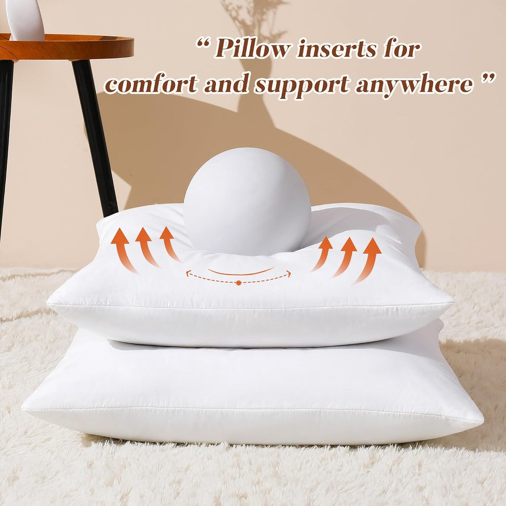 22x22 Feather Down Pillow Inserts, 100% Cotton Cover - Set of 2