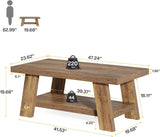 Farmhouse Coffee Tables, 47.24" Rectangle Coffee Tables with Storage Shelves, Rustic Wooden Center Table...