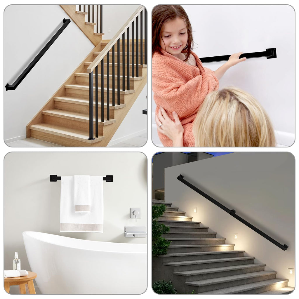 Wall Mount Handrails for Indoor Stairs 7ft Black Wrought Iron Stair Railing