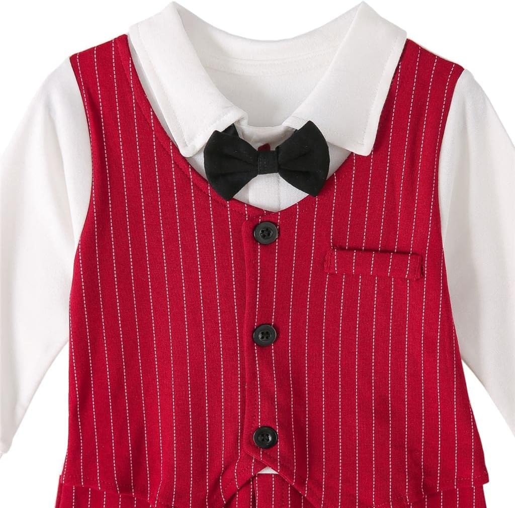 Infant Baby Boy One-Piece Gentleman Bodysuit Formal Outfit Onesie Vest Suit Romper with Bowtie
