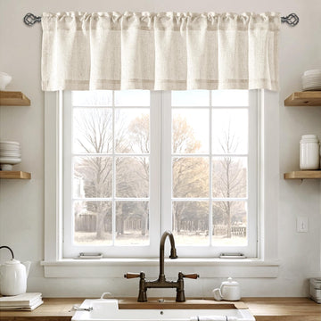 Linen Valance for Windows 2 Panels, Natural Ivory Rod Pocket Light Filtering Semi Sheer Soft Linen Window Treatment