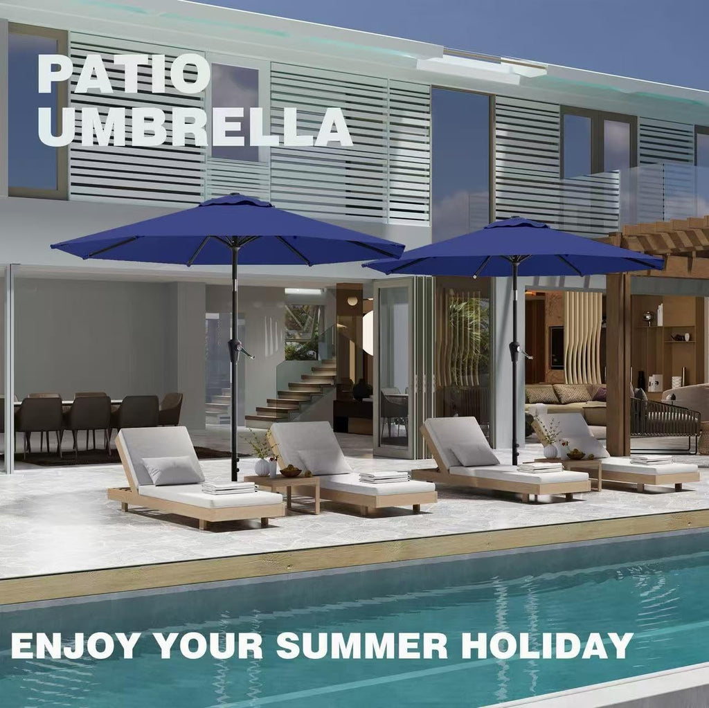 9 FT Patio Umbrella Umbrella with Push Button Tilt and Crank, Outdoor Patio Umbrellas with 8 Sturdy Ribs Pool (Navy)