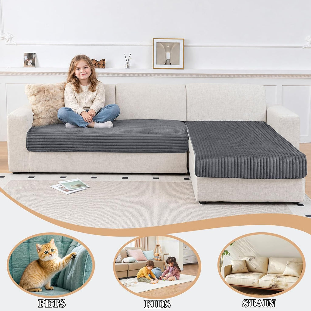 Couch Covers for Dogs Waterproof Flannel Striped Sofa Cover Pet Friendly Washable Dog Mat for Couch Anti Slip